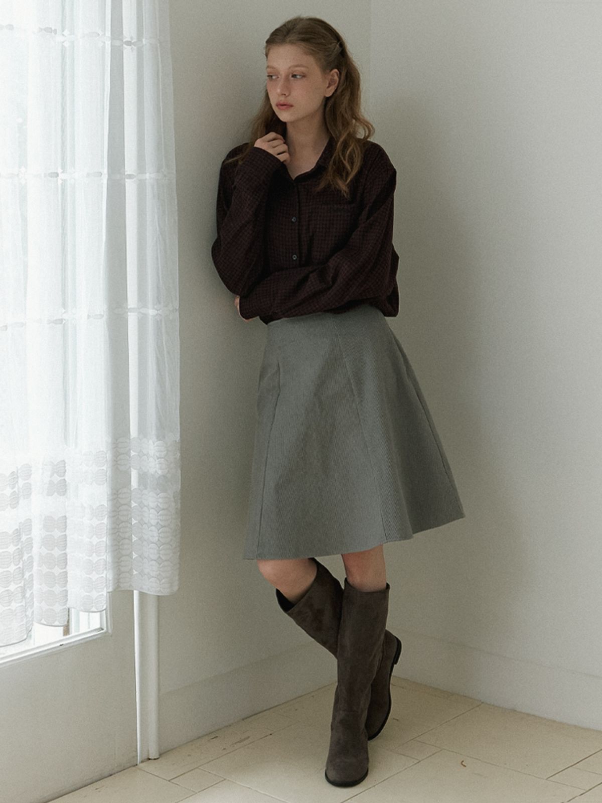 카인더베이비(KINDABABY) basic flare midi skirt - asy greige
