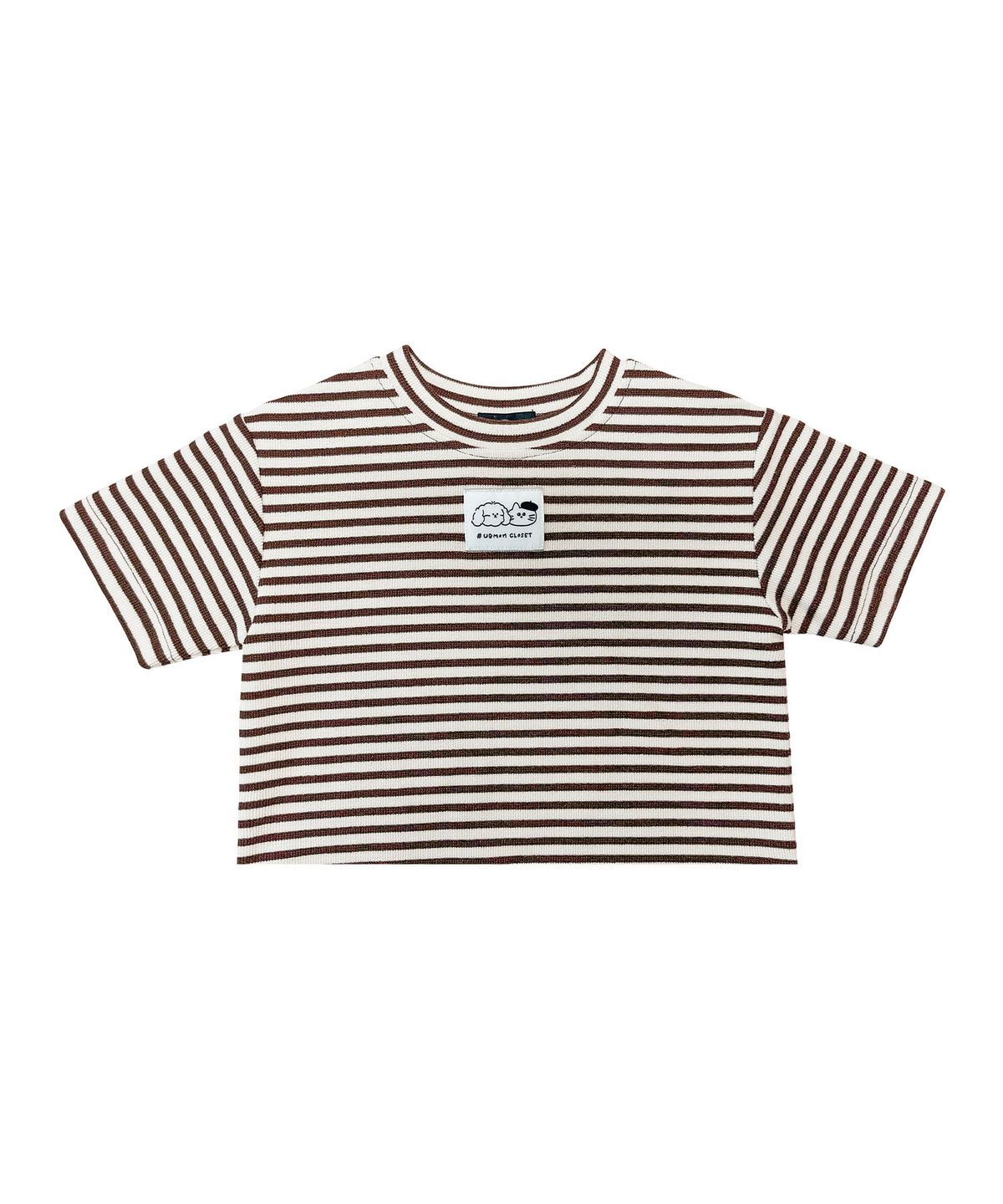 유비맘클로젯(UBMOM CLOSET) 모찌 스트라이프 7부 티셔츠 브라운 C2AQ7302-BR