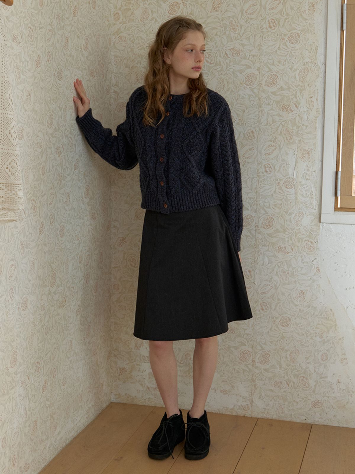 카인더베이비(KINDABABY) basic flare midi skirt - charcoal