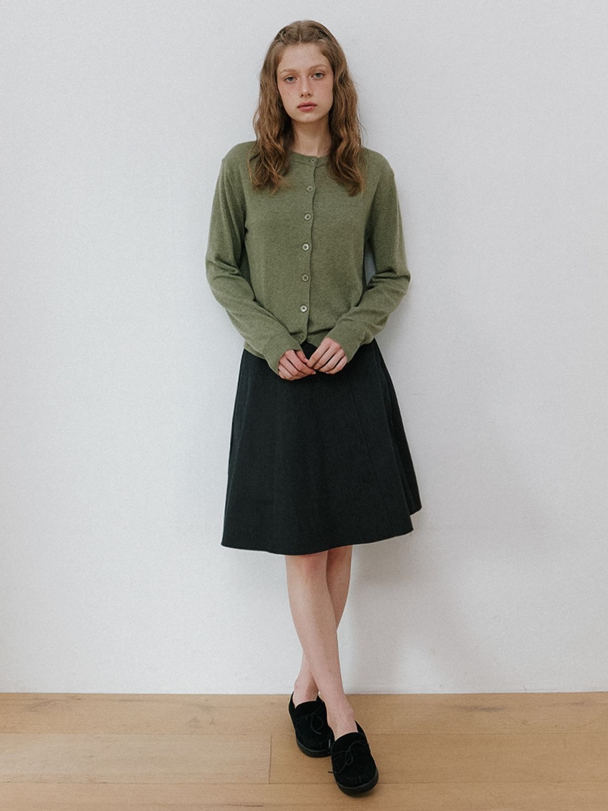 카인더베이비(KINDABABY) basic logo knit cardigan - soft khaki