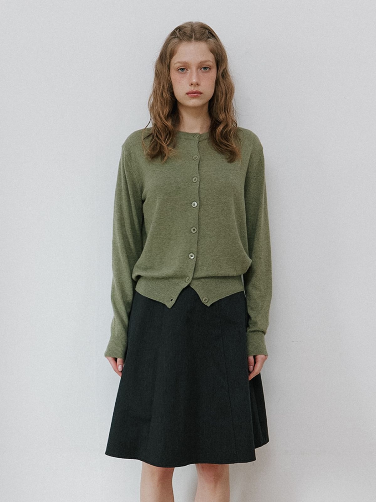 카인더베이비(KINDABABY) basic logo knit cardigan - soft khaki