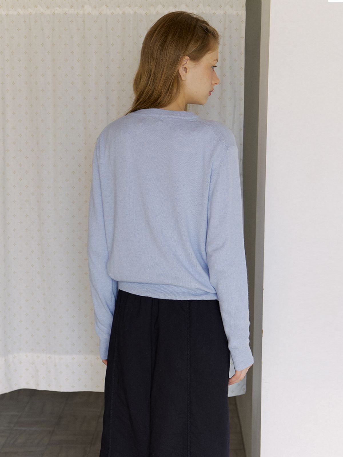카인더베이비(KINDABABY) basic logo knit cardigan - powder blue