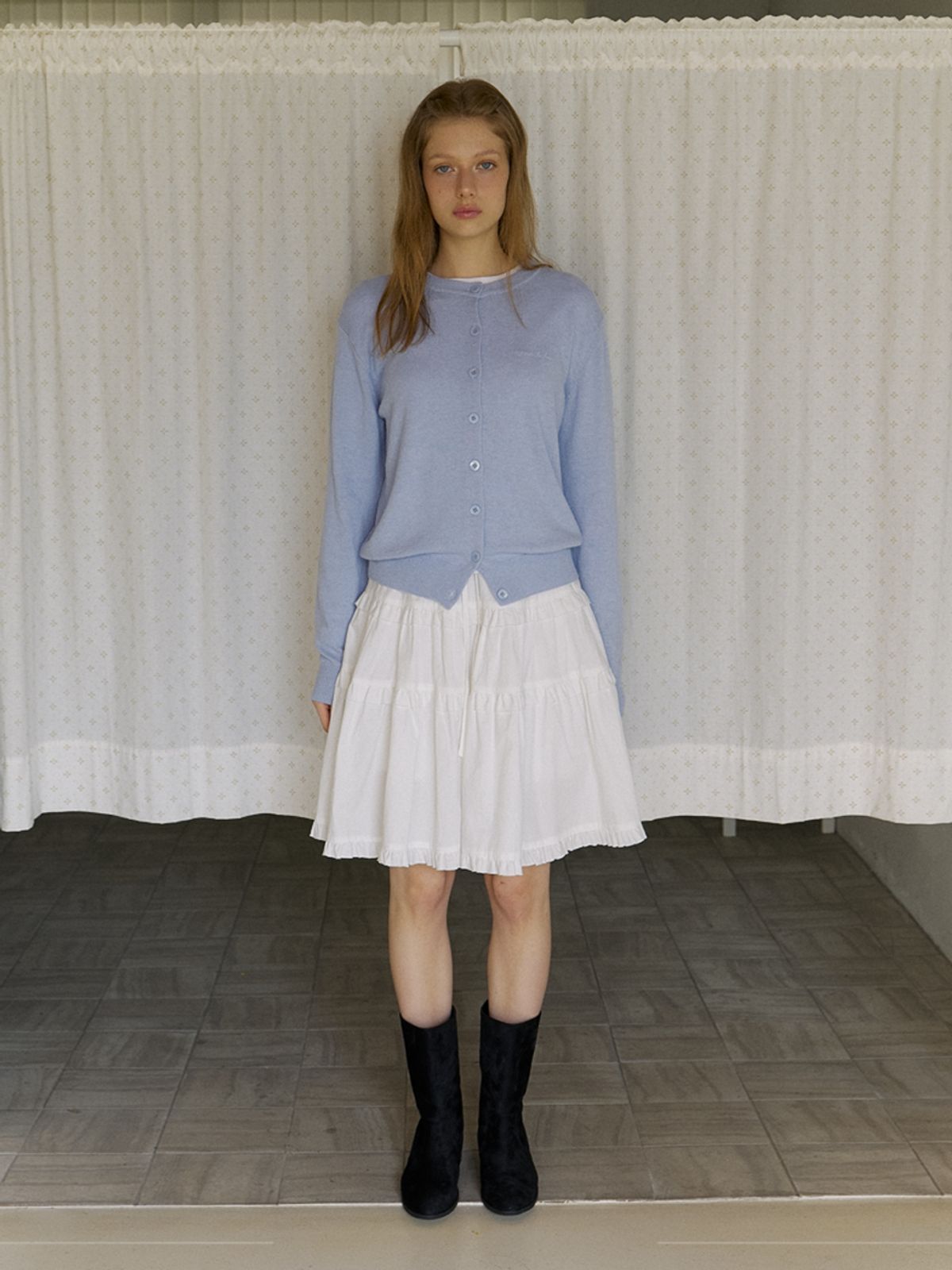 카인더베이비(KINDABABY) basic logo knit cardigan - powder blue