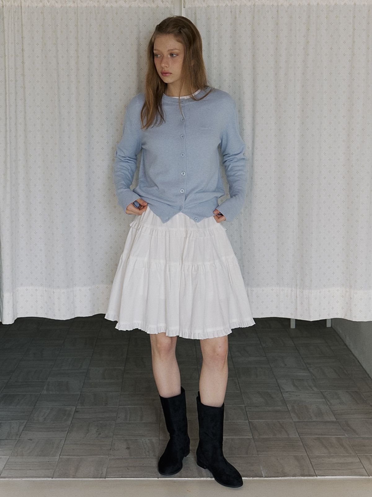 카인더베이비(KINDABABY) basic logo knit cardigan - powder blue