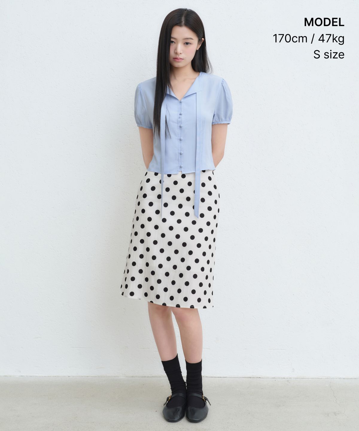 무신사 스탠다드 우먼(MUSINSA STANDARD WOMAN) 우먼즈 퍼프 슬리브 타이 블라우스 [페일 블루]