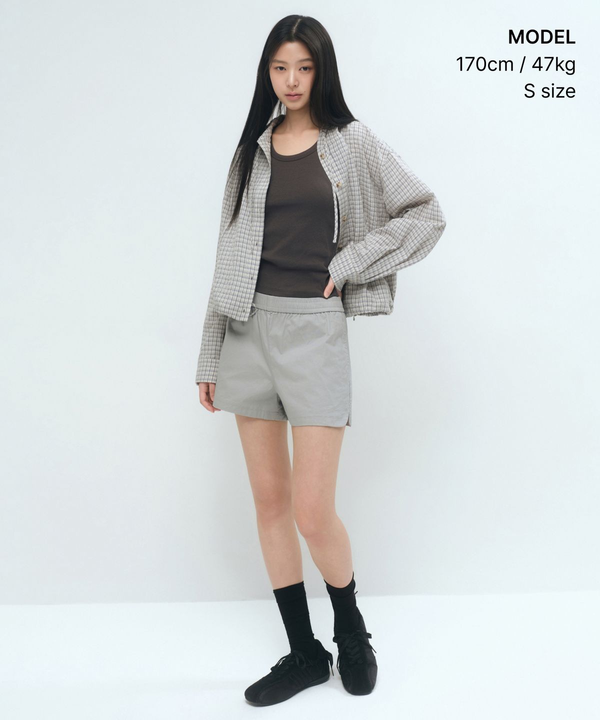 무신사 스탠다드 우먼(MUSINSA STANDARD WOMAN) 우먼즈 체크 후디드 셔츠 재킷 [라이트 베이지]