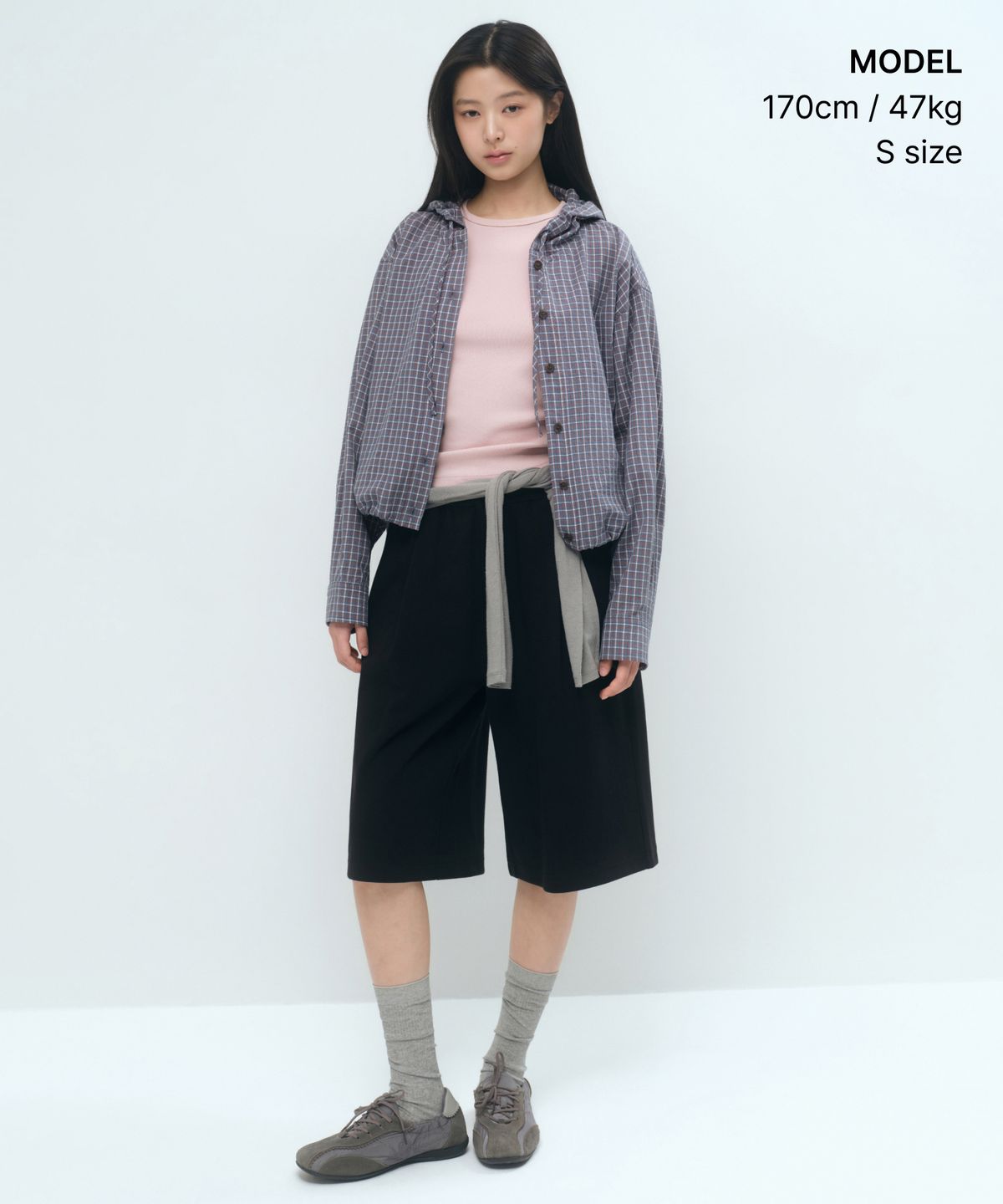 무신사 스탠다드 우먼(MUSINSA STANDARD WOMAN) 우먼즈 체크 후디드 셔츠 재킷 [더스티 블루]