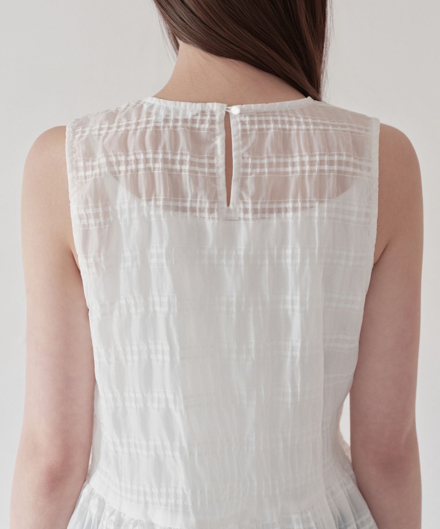 Women's Sheer Smoking Sleeveless Tunic [Ivory] thumbnail 5