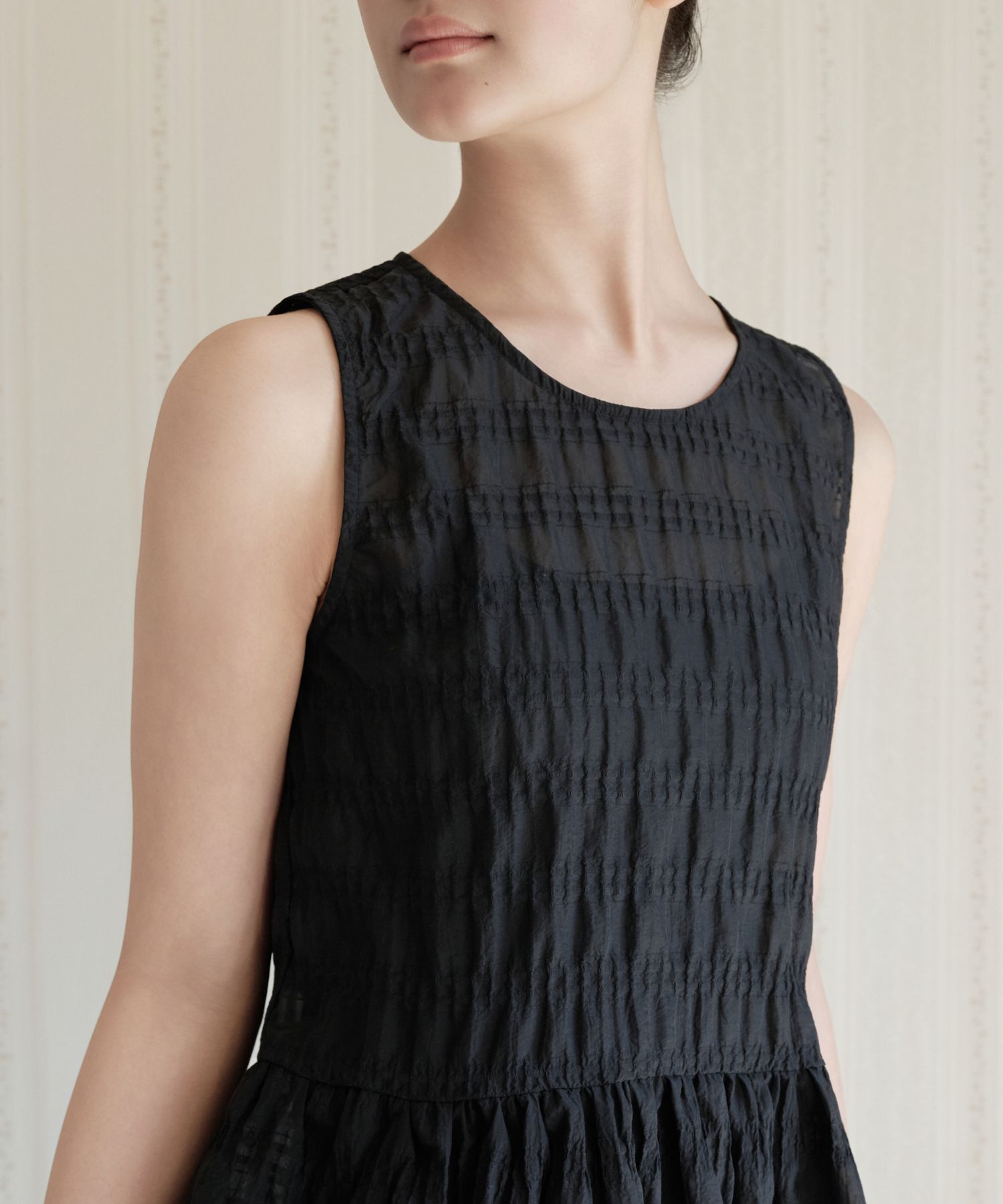 Womens Sheer Smoking Sleeveless Tunic [Black] thumbnail 5