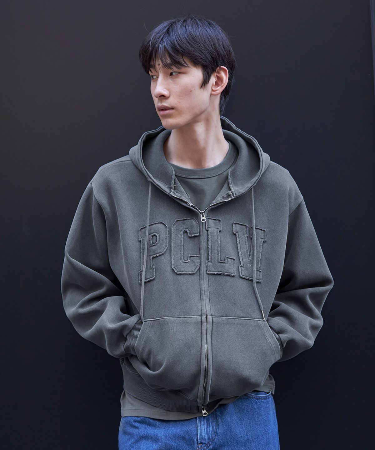 피오엘(POL) PCLV 피그먼트 후드집업_블랙