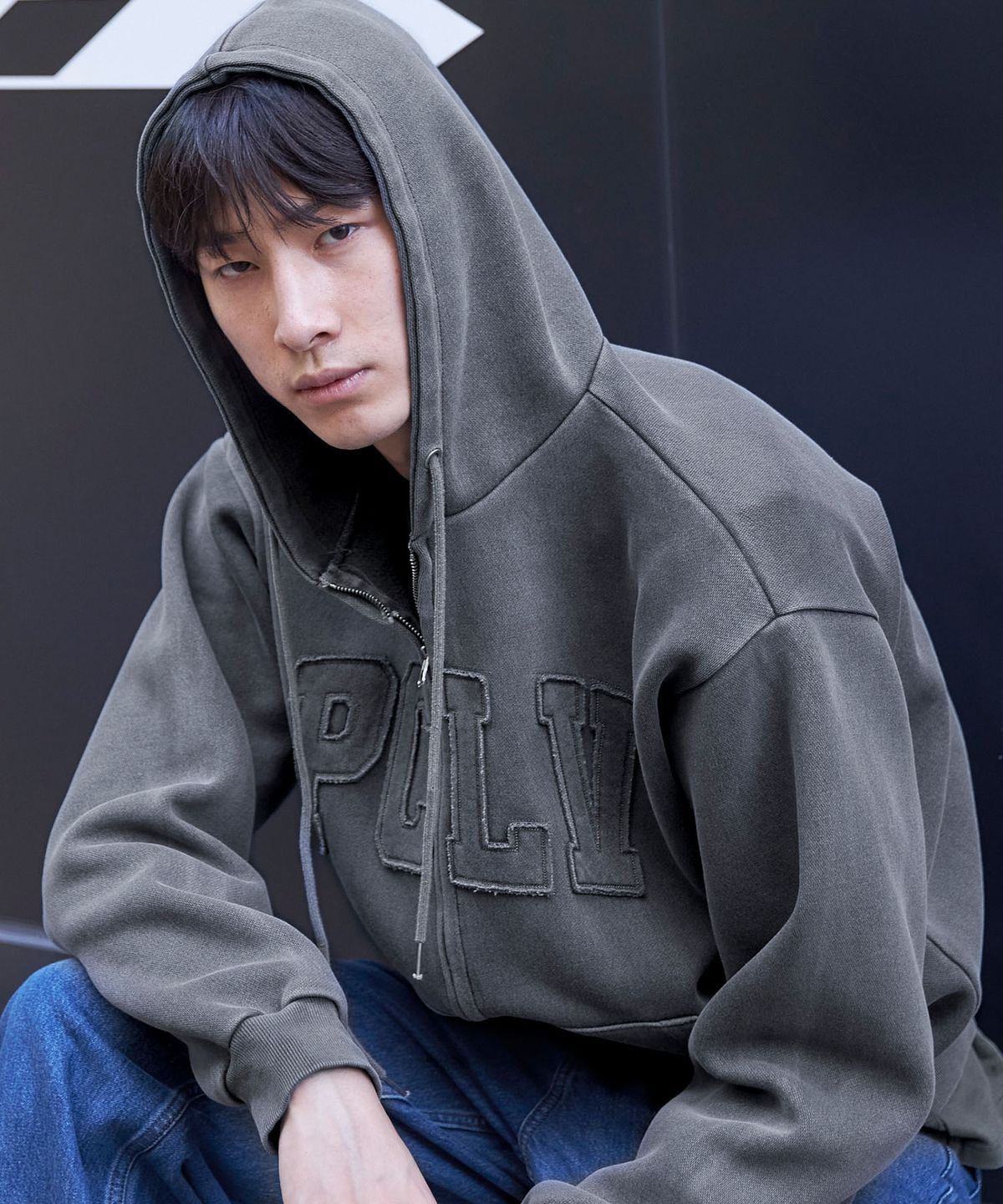 피오엘(POL) PCLV 피그먼트 후드집업_블랙