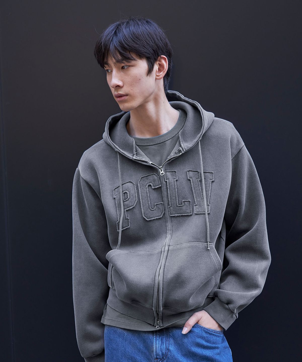 피오엘(POL) PCLV 피그먼트 후드집업_블랙