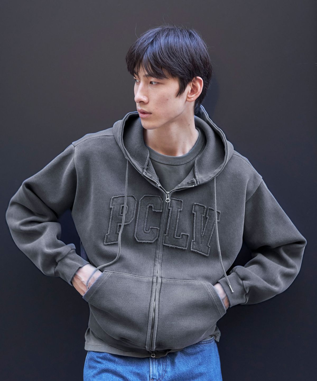 피오엘(POL) PCLV 피그먼트 후드집업_블랙