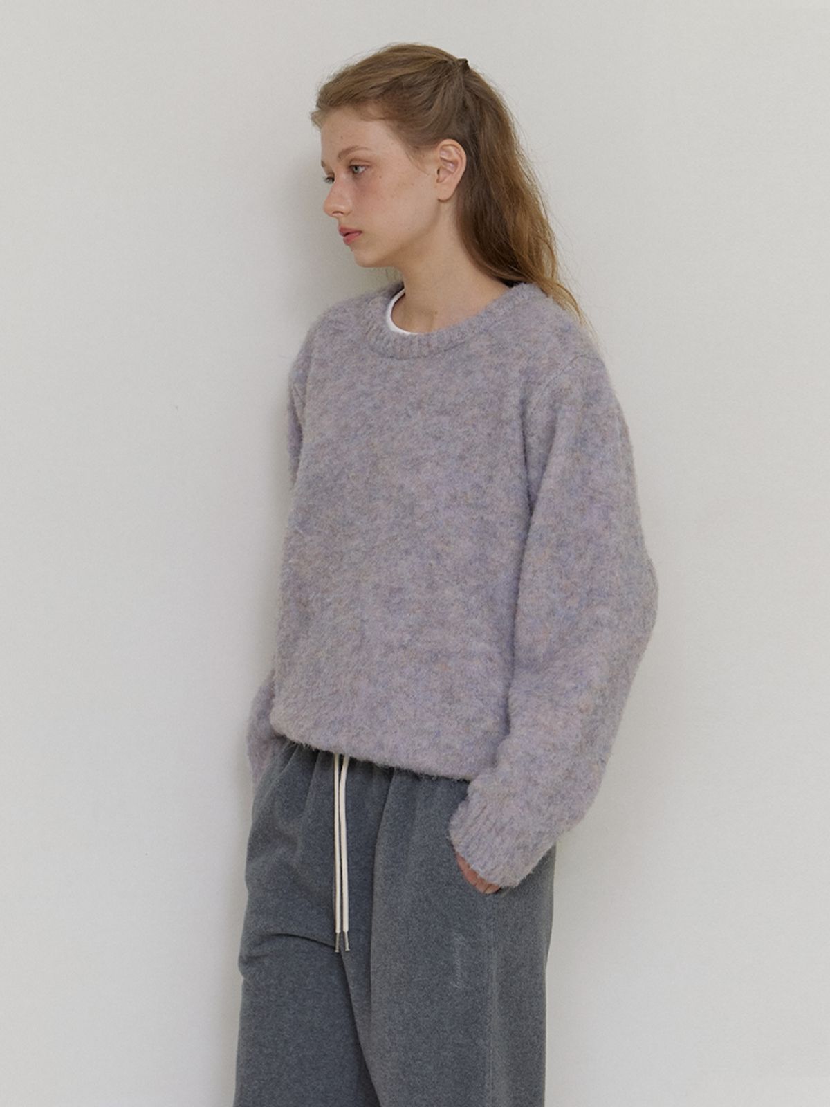 카인더베이비(KINDABABY) cozy brushed round knit - misty lavender