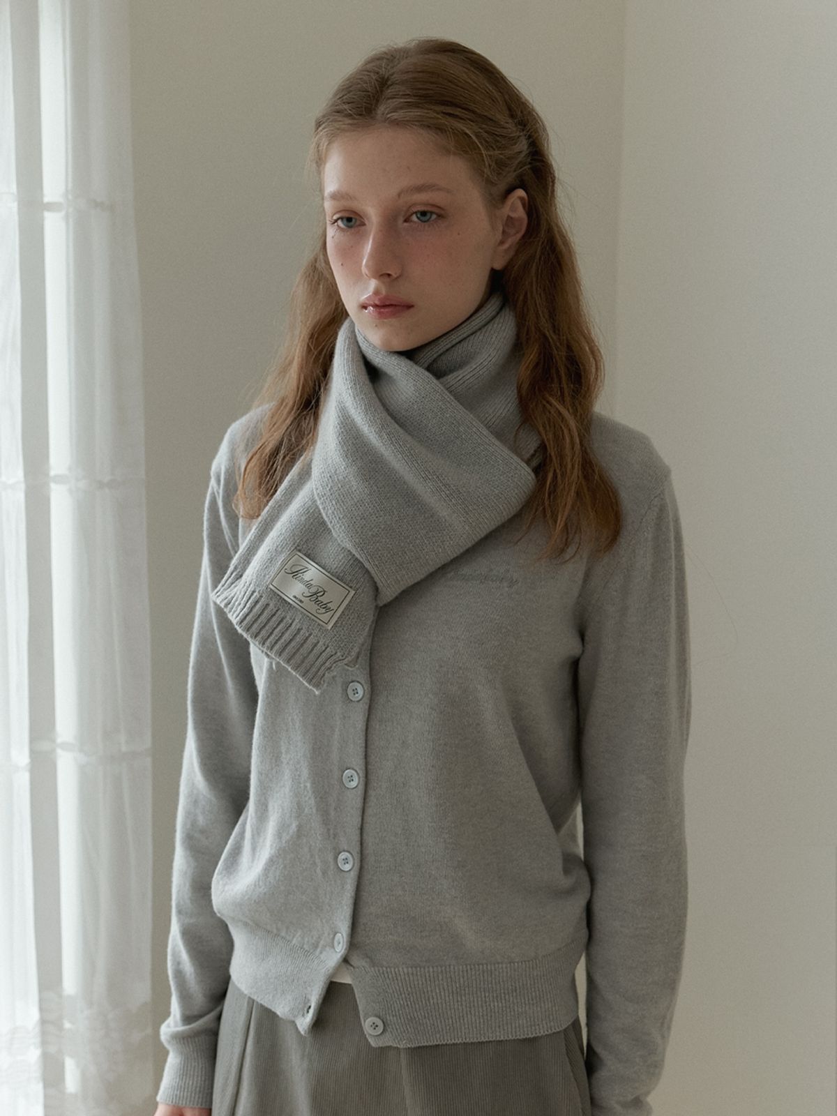 카인더베이비(KINDABABY) basic knit muffler - misty blue gray