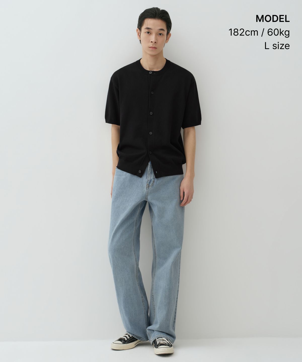 무신사 스탠다드(MUSINSA STANDARD) 워셔블 수피마 코튼 라운드 넥 반소매 가디건 [블랙]