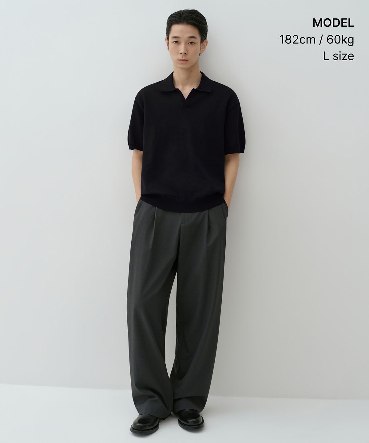 무신사 스탠다드(MUSINSA STANDARD) 워셔블 수피마 코튼 슬릿 넥 니티드 폴로 셔츠 [블랙]