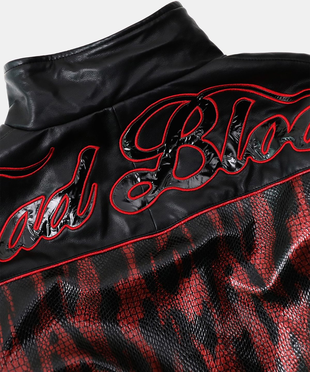 배드블러드(BADBLOOD) 콘트라스트 레더 트랙 자켓 - 레드파이톤