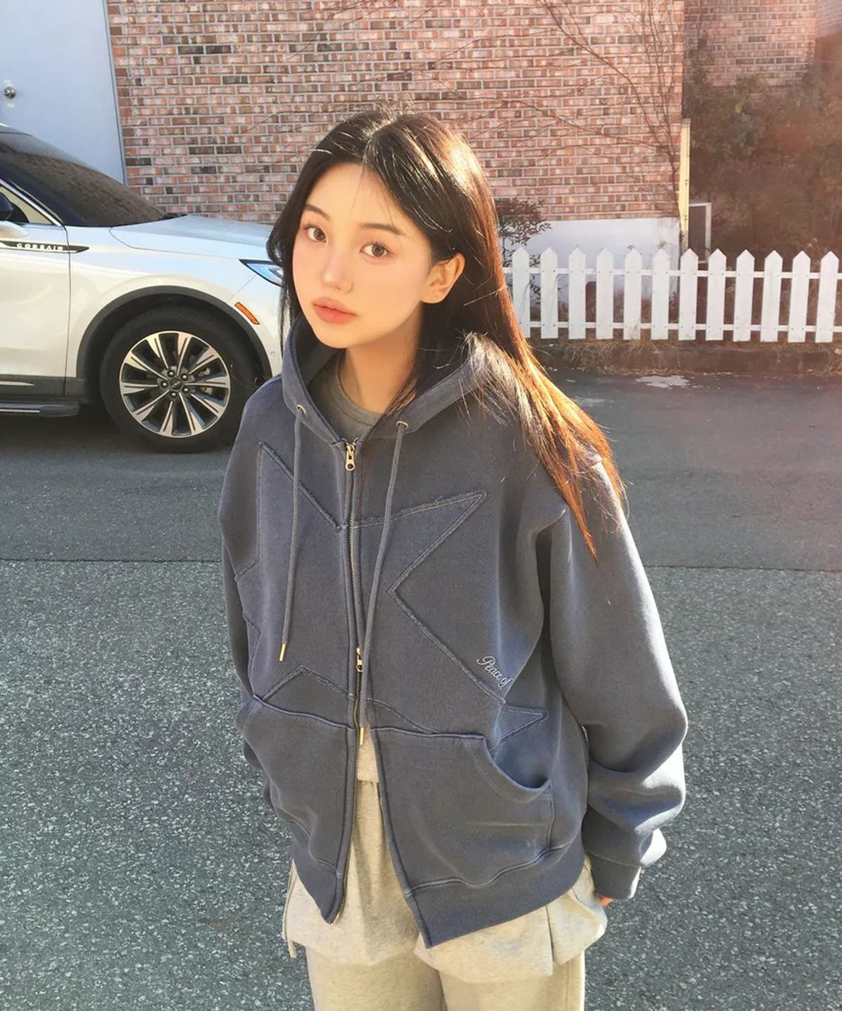 피오엘(POL) 스타 피그먼트 후드집업_블루