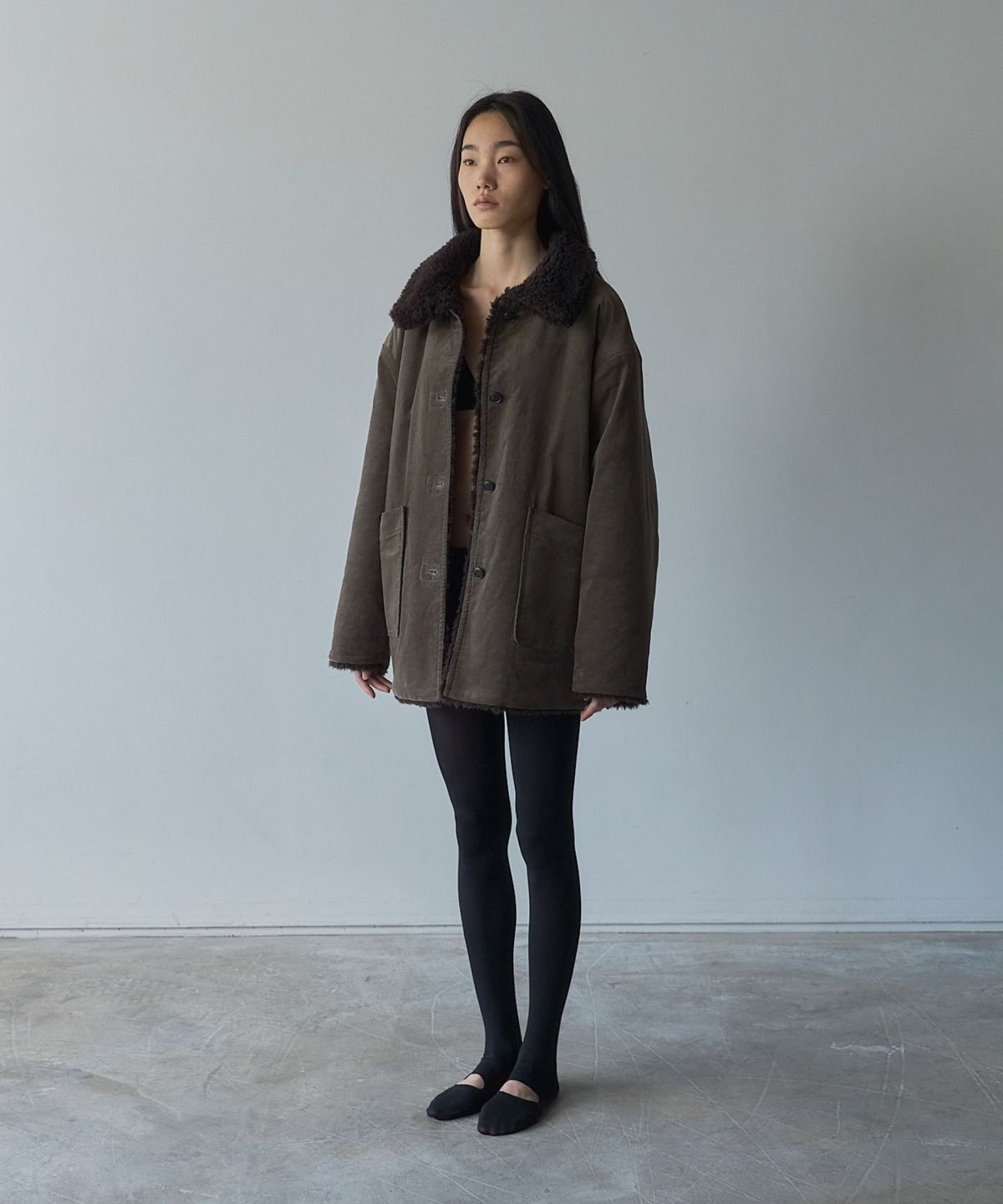 레투알(LETOILE) 리얼 울 리버시블 무스탕_벨벳 카키