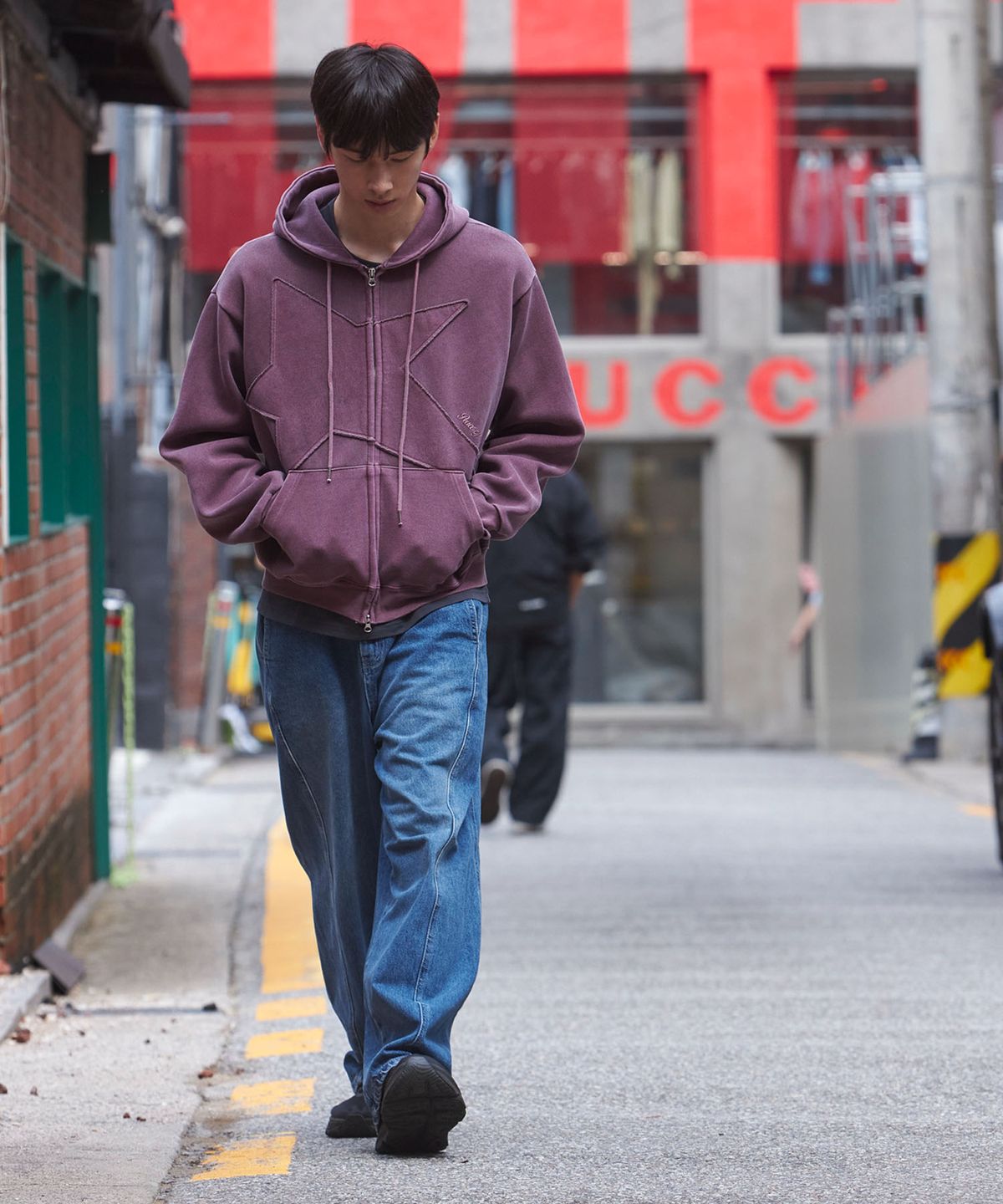 피오엘(POL) 스타 피그먼트 후드집업_레드