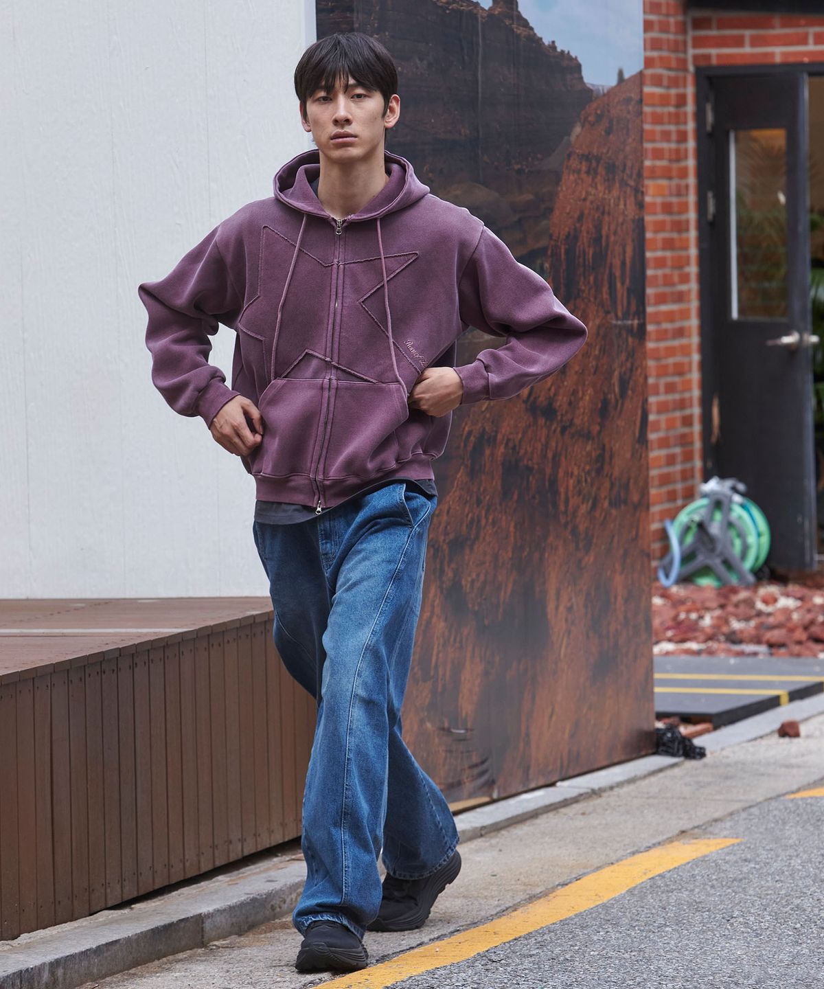 피오엘(POL) 스타 피그먼트 후드집업_레드