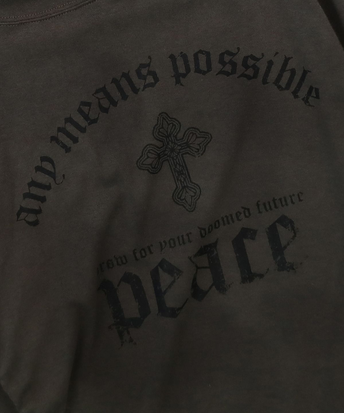 배드블러드(BADBLOOD) PEACE NOT WAR 슬림 컷아웃 후드 - 챠콜