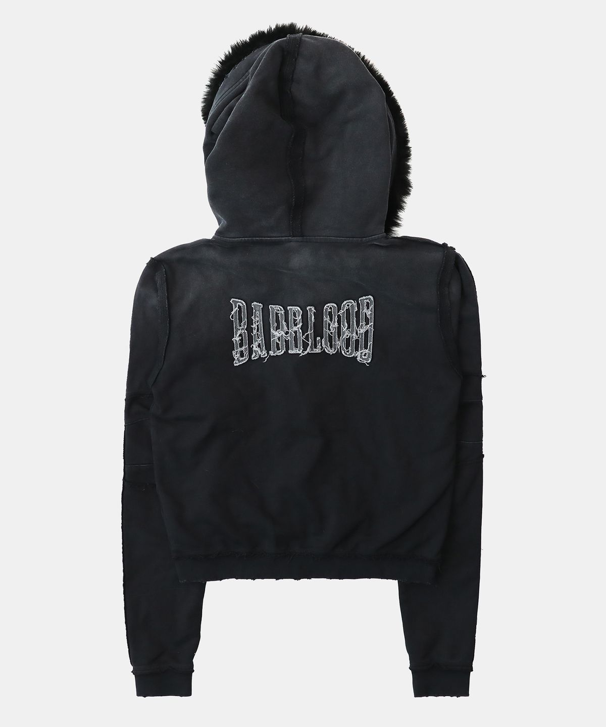 배드블러드(BADBLOOD) 로 엣지 디태쳐블 퍼 후드 집업 슬림핏 - 워시드블랙