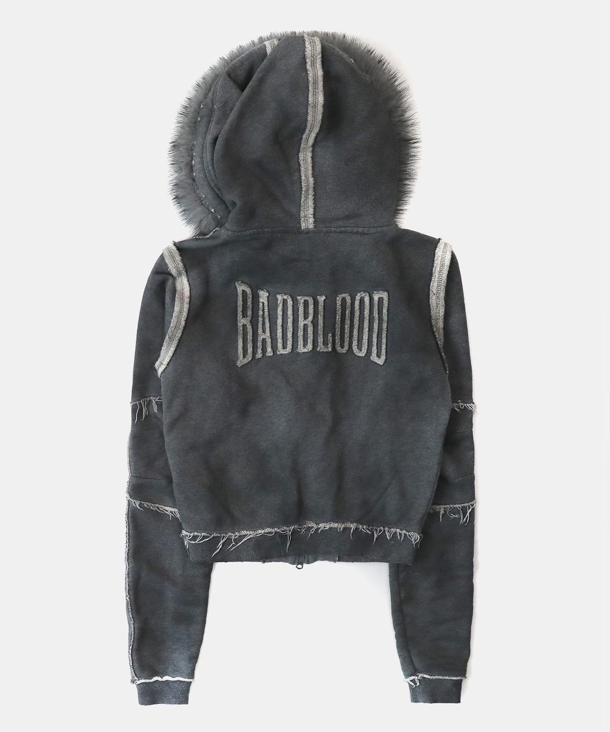 배드블러드(BADBLOOD) 로 엣지 디태쳐블 퍼 후드 집업 슬림핏 - 워시드그레이