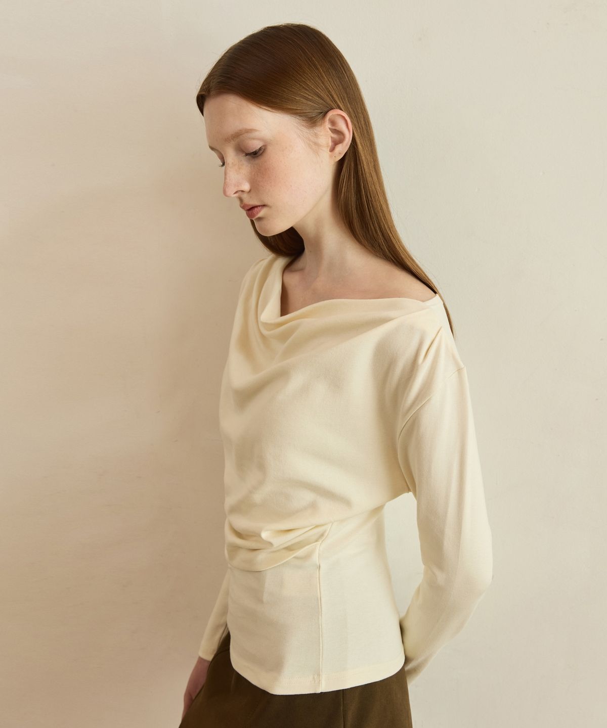 어다울(ADAUL) Slim shirring drape t shirts - 3color