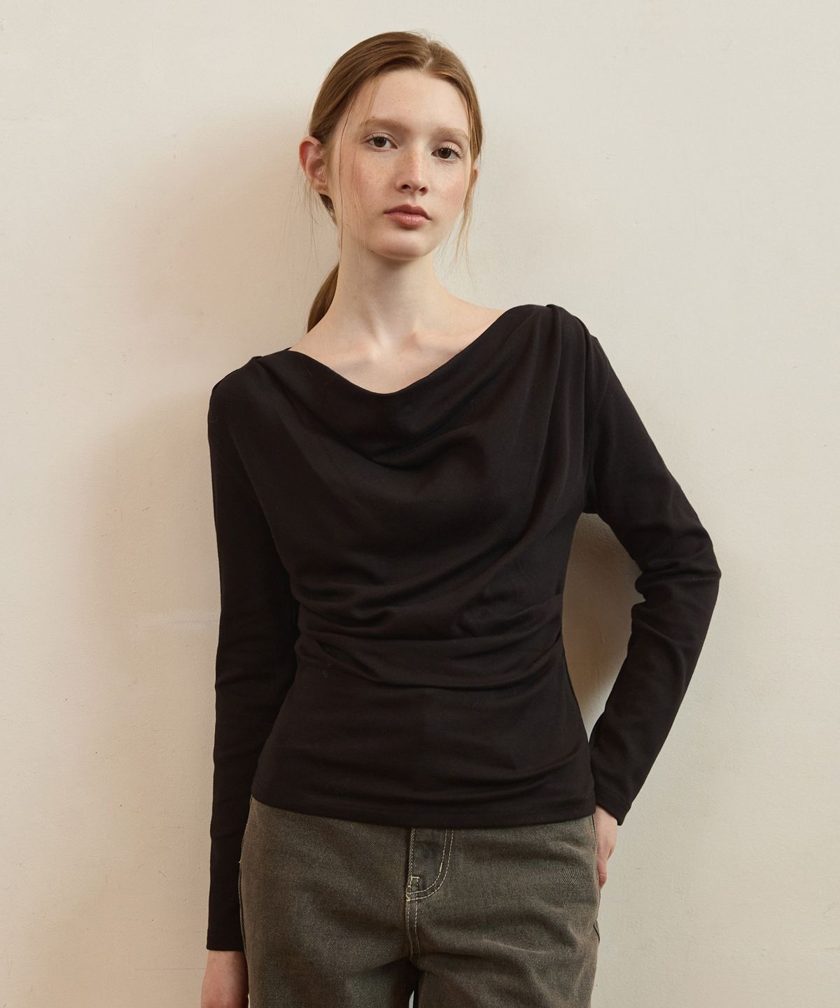 어다울(ADAUL) Slim shirring drape t shirts - 3color