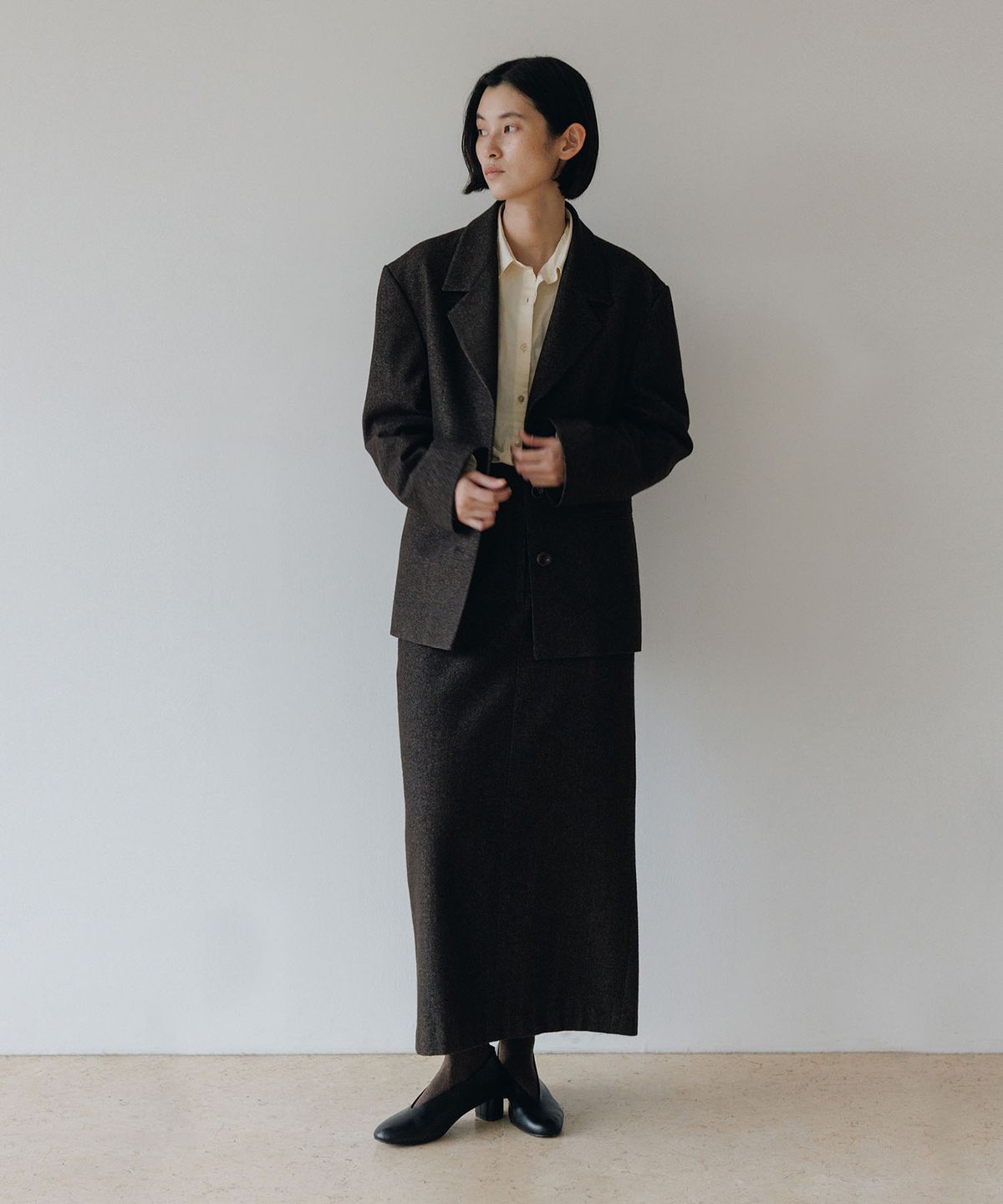 블랭크룸 우먼(BLANKROOM HER) 소버린 울 스커트_CHOCO TWILL