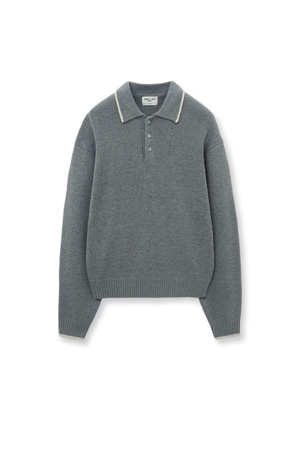 MUSINSA公式 | MATIN KIM BACK LOGO COLLAR KNIT TOP FOR MEN IN GREY