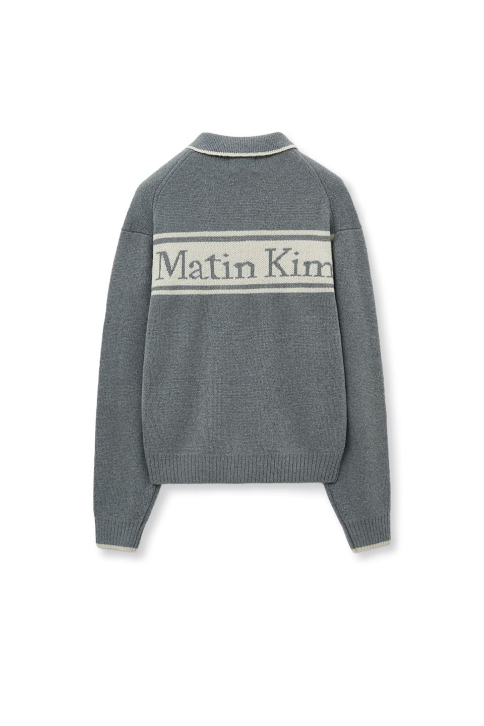 MUSINSA | MATIN KIM BACK LOGO COLLAR KNIT TOP FOR MEN IN GREY