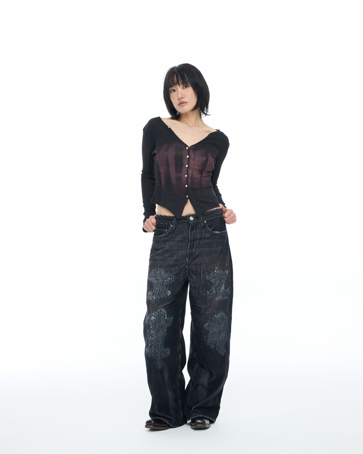 노 엑스트라 터치(NO EXTRA TOUCH) Rebuild Stitch Corduroy Pants (Navy) / 25WTPT001NA