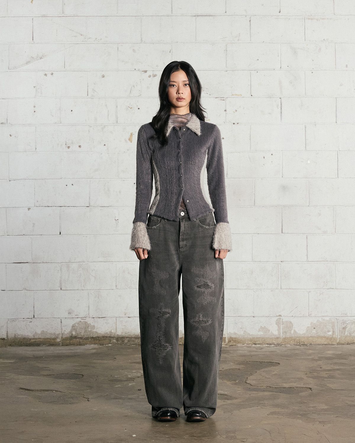 노 엑스트라 터치(NO EXTRA TOUCH) Hairy Fur Cardigan (Grey) / 25WTKC001GR