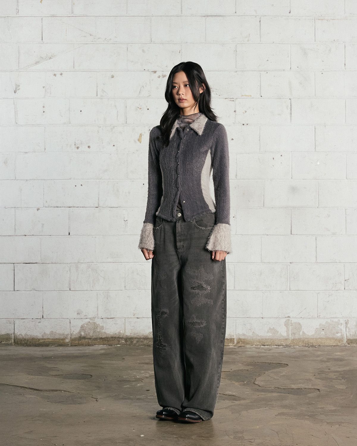 노 엑스트라 터치(NO EXTRA TOUCH) Hairy Fur Cardigan (Grey) / 25WTKC001GR