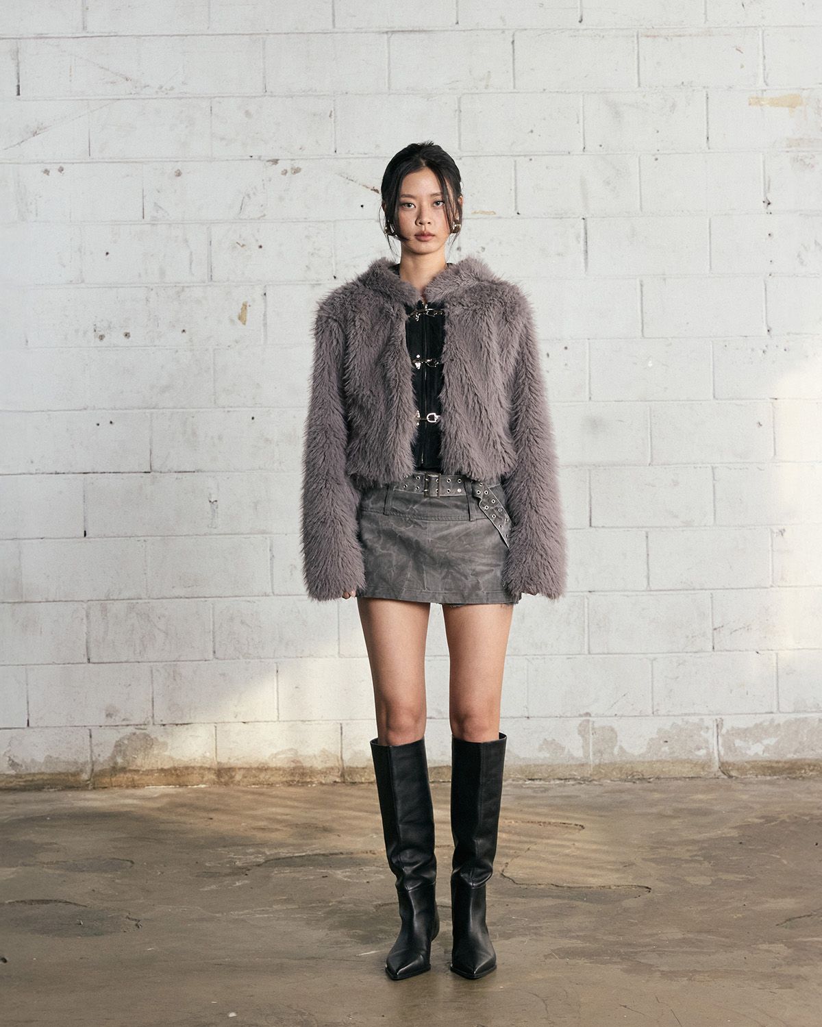 노 엑스트라 터치(NO EXTRA TOUCH) Grey Lock Fur Hood Jacket / 25WTJK001GR