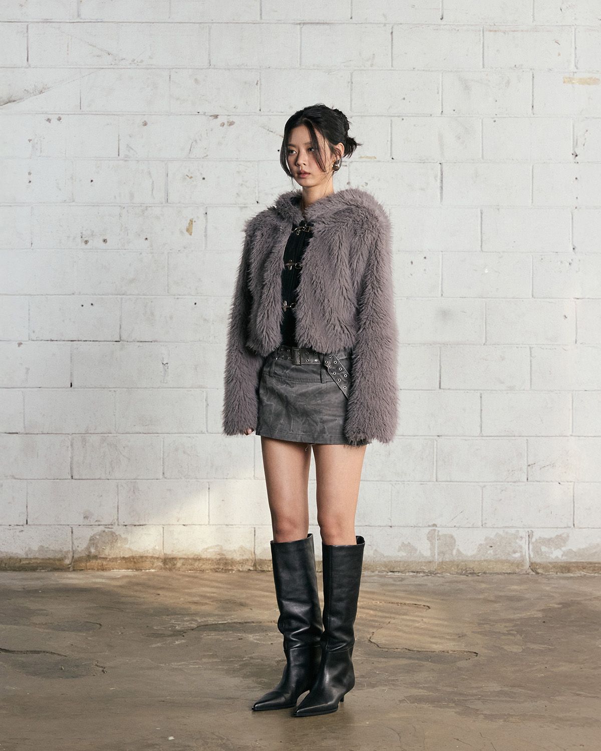 노 엑스트라 터치(NO EXTRA TOUCH) Grey Lock Fur Hood Jacket / 25WTJK001GR