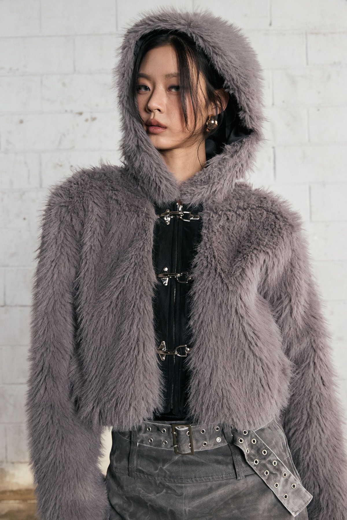 노 엑스트라 터치(NO EXTRA TOUCH) Grey Lock Fur Hood Jacket / 25WTJK001GR
