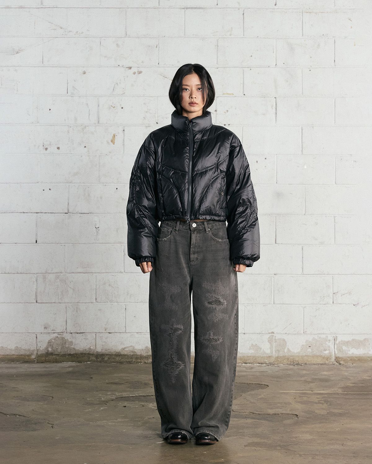 노 엑스트라 터치(NO EXTRA TOUCH) HYOKEE Rebuild Stitch Duckdown Padding (black) / 25WTJP001BK