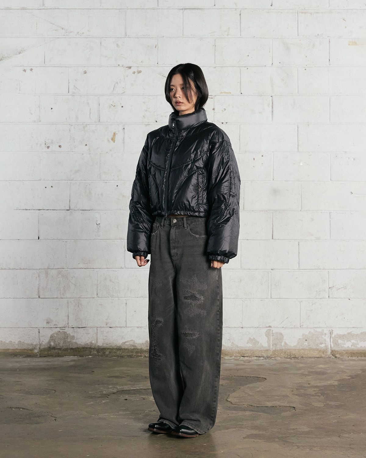 노 엑스트라 터치(NO EXTRA TOUCH) HYOKEE Rebuild Stitch Duckdown Padding (black) / 25WTJP001BK