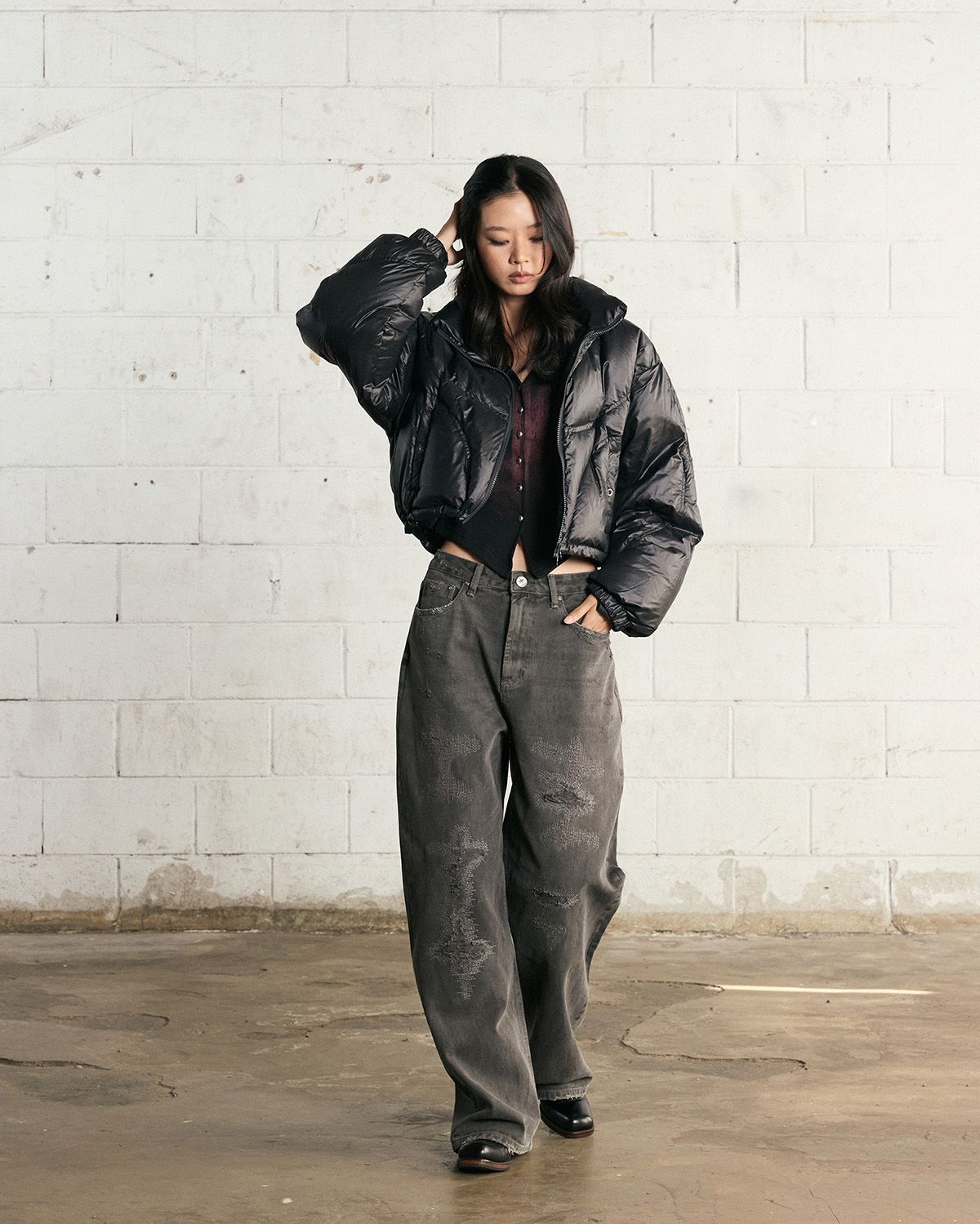 노 엑스트라 터치(NO EXTRA TOUCH) HYOKEE Rebuild Stitch Duckdown Padding (black) / 25WTJP001BK