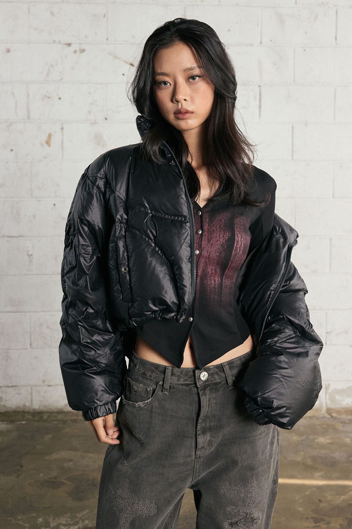 노 엑스트라 터치(NO EXTRA TOUCH) HYOKEE Rebuild Stitch Duckdown Padding (black) / 25WTJP001BK