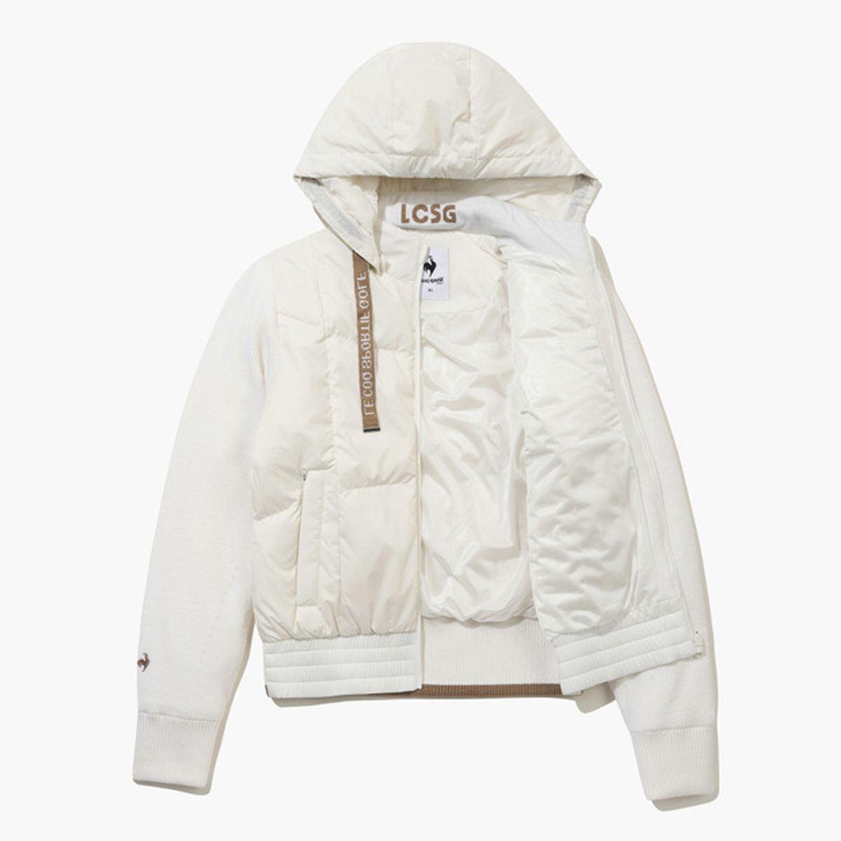 르꼬끄 골프(LECOQ GOLF) 여성 후드 스웨터 경량 다운 점퍼 _CREM GQ422LKCO1