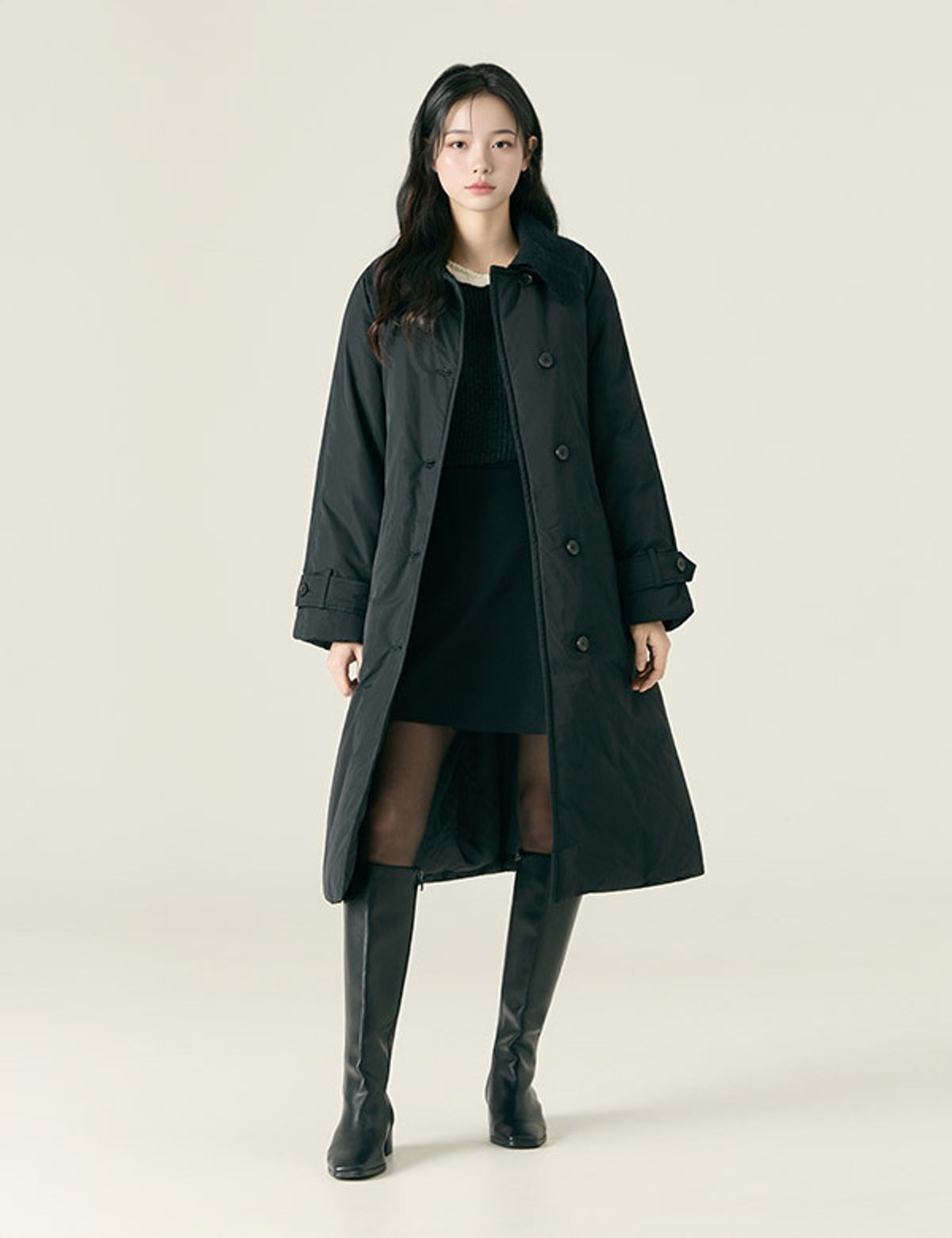 로엠(ROEM) 니트카라 트렌치 롱패딩_RMJDF4CR14