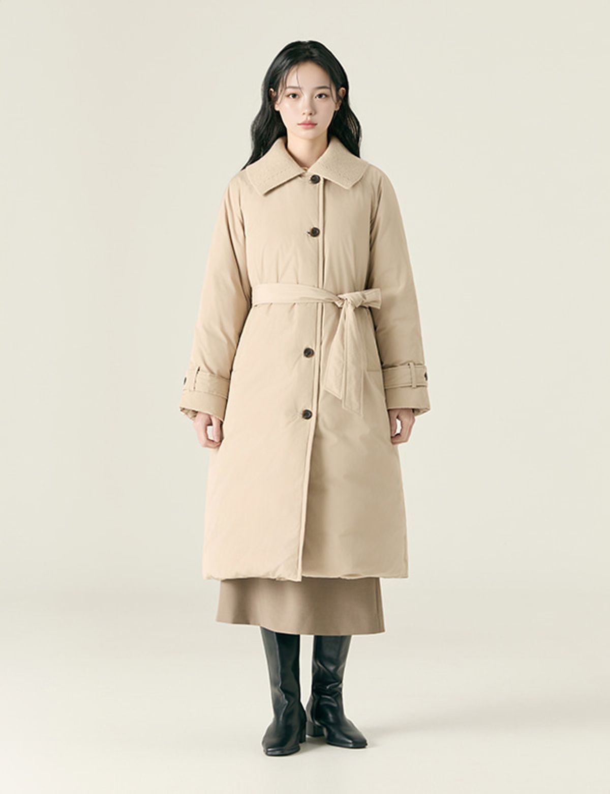 로엠(ROEM) 니트카라 트렌치 롱패딩_RMJDF4CR14