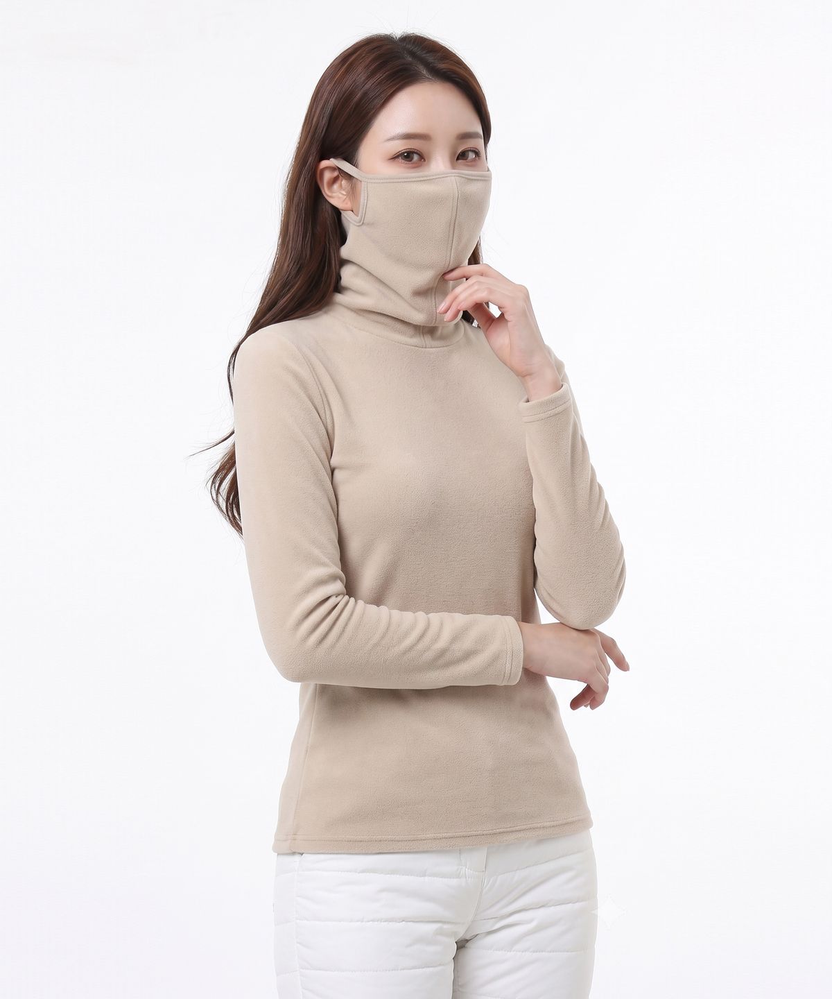 투엘라(2ELA) 여성 윈터쉴드 기모 마스크넥 티셔츠 5 Colors