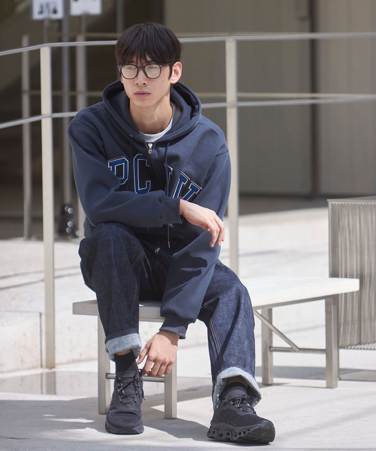 피오엘(POL) PCLV 이중 아플리케 후드집업_네이비