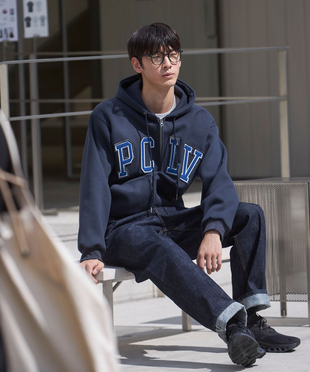 피오엘(POL) PCLV 이중 아플리케 후드집업_네이비
